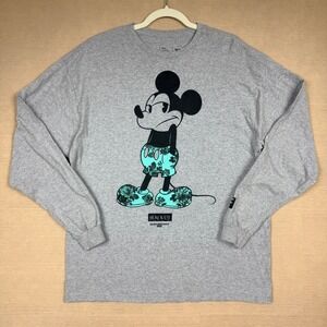 Disney Neff Mickey Mouse Long Sleeve Graphic T-Shirt Gray Mens XL Floral Skater